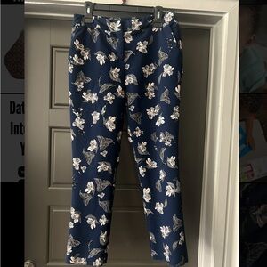 Cynthia Rowley Navy and White Floral Trousers